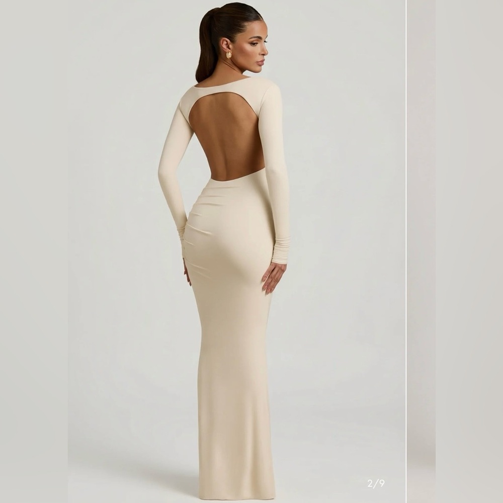 Oh Polly Modal Ruched Backless Maxi Dress in Ivory - Picture 3 of 8